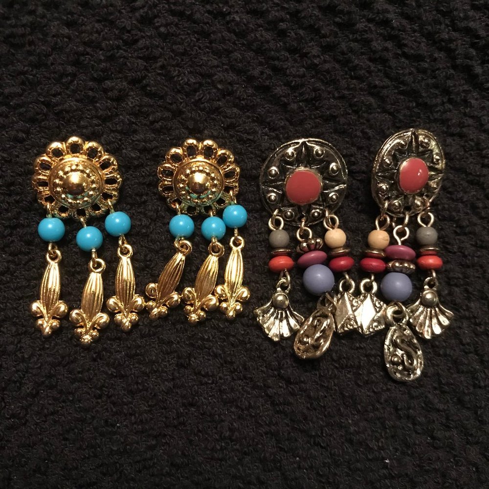 Vintage Dangle Earrings (2 Pair) Boho Tribal Retro
